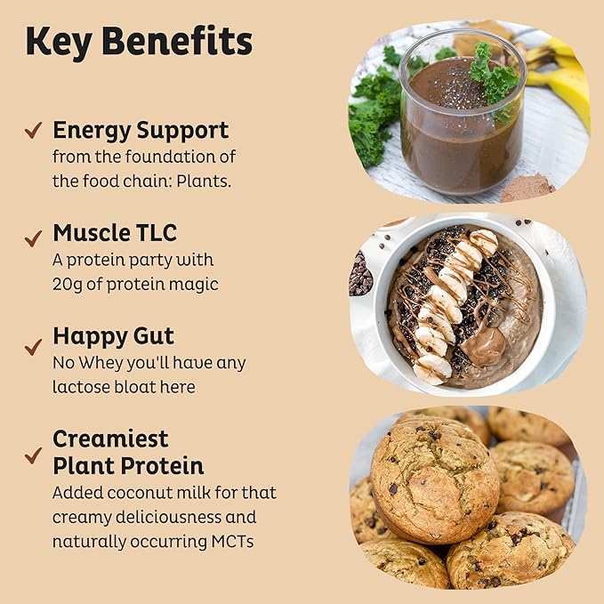 KOS Vegan Protein Powder Chocolate Peanut Butter - Low Carb Pea Protein Blend USDA Organic Superfood with Vitamins &amp Minerals - Keto Soy Dairy Free - Meal Replacement for Women &amp Men - 10