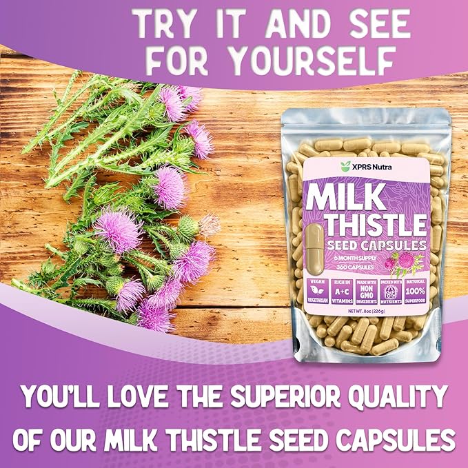 XPRS Nutra Milk Thistle Seed Capsules - 360 Count (6 Month Supply) Premium Milk Thistle Supplement Rich in Silymarin to Support the Liver and Digestion - Pure Non-GMO Cardo Mariano Pills