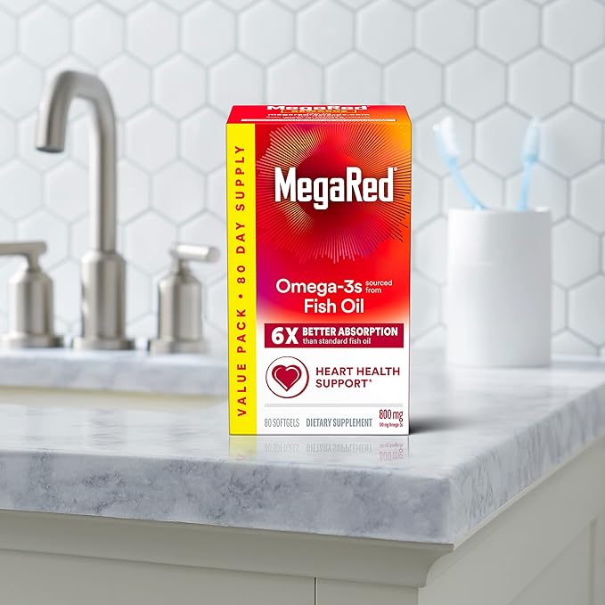 MegaRed Advanced 6X Absorption Softgels - Omega-3 Fish Oil Supplement 800mg (80 Count in A Box) EPA DHA Fish Oil Supports Heart Brain Joints &amp Eyes