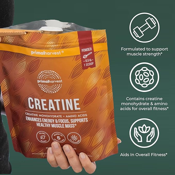 Primal Harvest Creatine Powder Supplement for Men and Women's Fitness Workouts and Muscle Growth to Help Promote Recovery Strength Energy and Endurance (1)