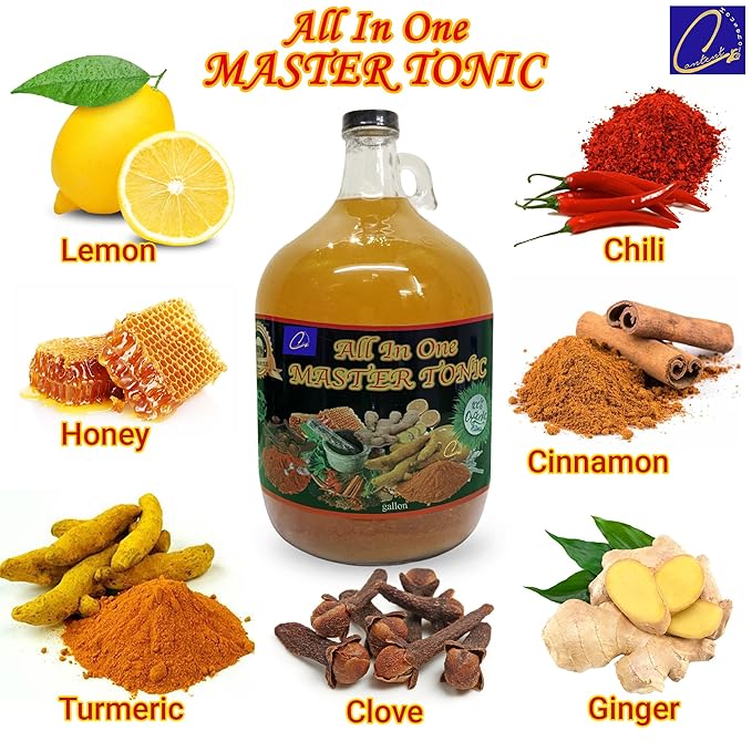 13oz Organic Fire Cider Master Tonic Juice | TASTE &amp SEE | with Cinnamon Cloves Natural Apple cider vinegar Lemon Ginger Turmeric Cayenne pepper Honey Water