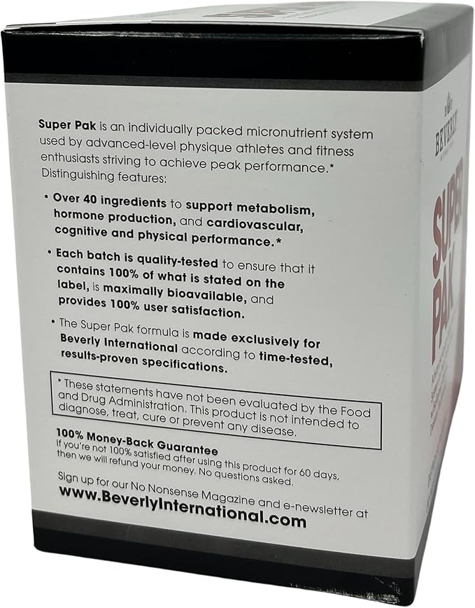 Beverly International Super Pak. 30 Packs. High-Potency Multivitamin Daily Pack for Energy Performance Immune System Health. Custom-formulated for Athletes Active Men and Women since 1970.