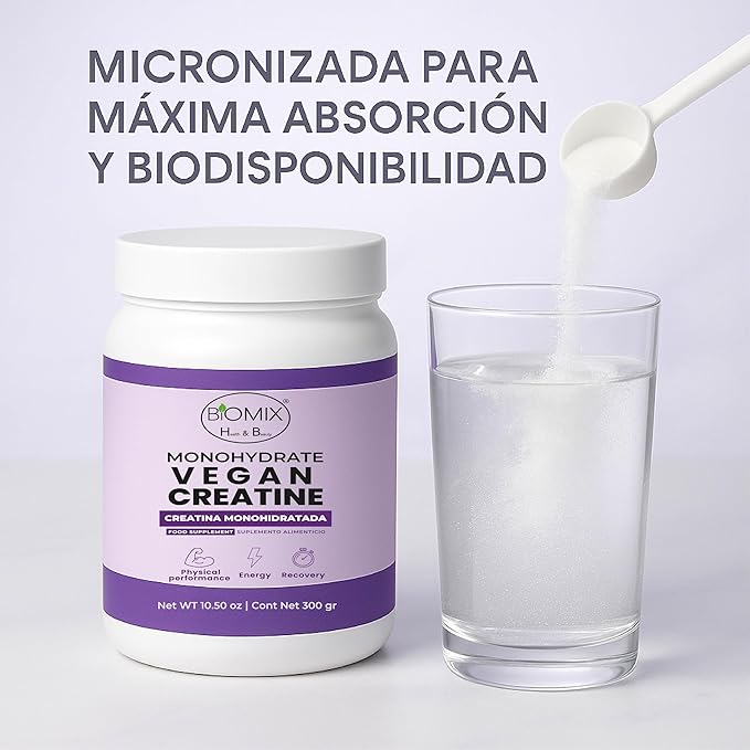 BIOMIX HEALTH &amp BEAUTY Premium Vegan Micronized Creatine Monohydrate — 300 g (60 Servings) — Gluten-Free Non-GMO Ultra Absorption