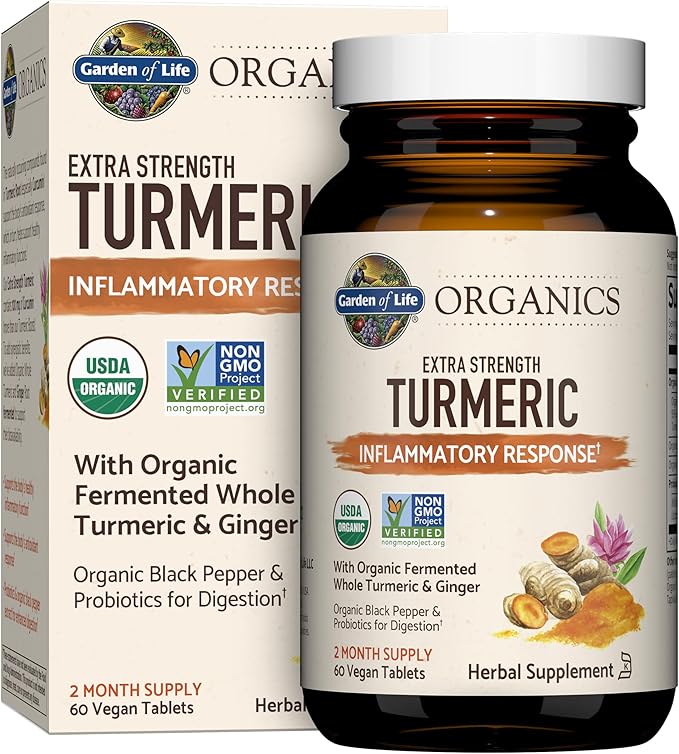 Garden of Life Organics Extra Strength 60 Tablets Turmeric &amp 60 Tablets Women's Once Daily Whole Food Multivitamin