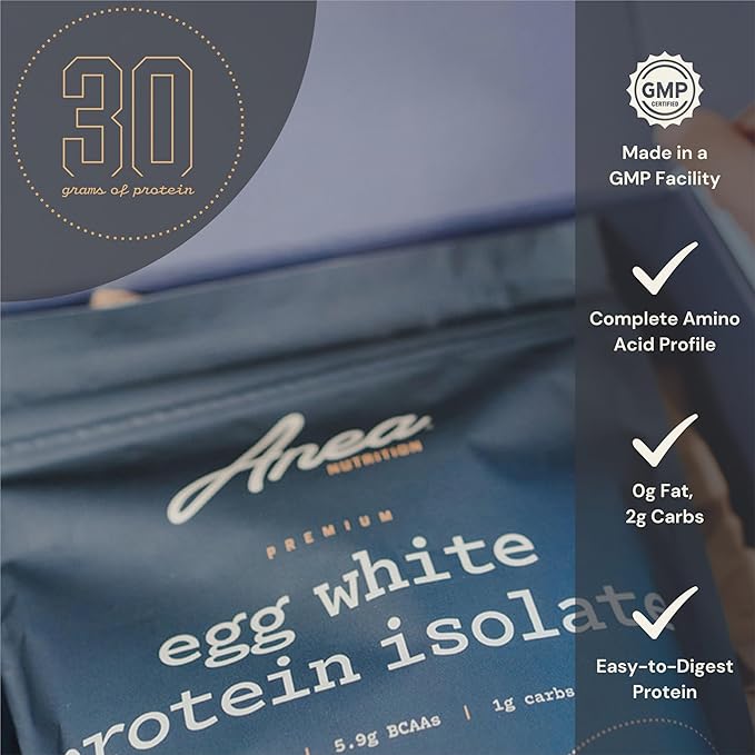 Anea Egg White Protein Isolate - Unflavored | 30g Protein | Fat-Free | 5.9g BCAA | Complete Amino Acid Profile | Dairy-Free Gluten-Free | Neutral Flavor for Shakes &amp Recipes | Made in GMP Facilit