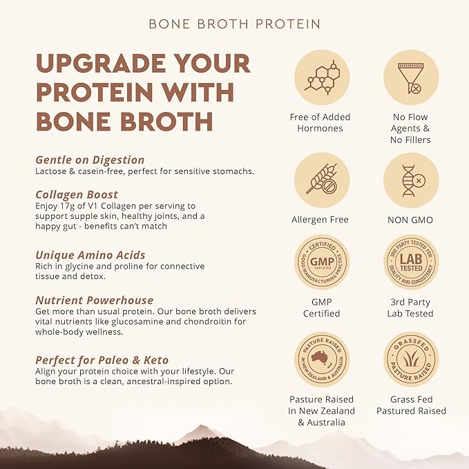 Ancestral Supplements Grass Fed Protein Powder Vanilla Beef Bone Broth Based with Beef Organs &amp Organic Mushrooms Gut Health Support High Protein Supplement 20g Protein Per Serving 30 Day Su