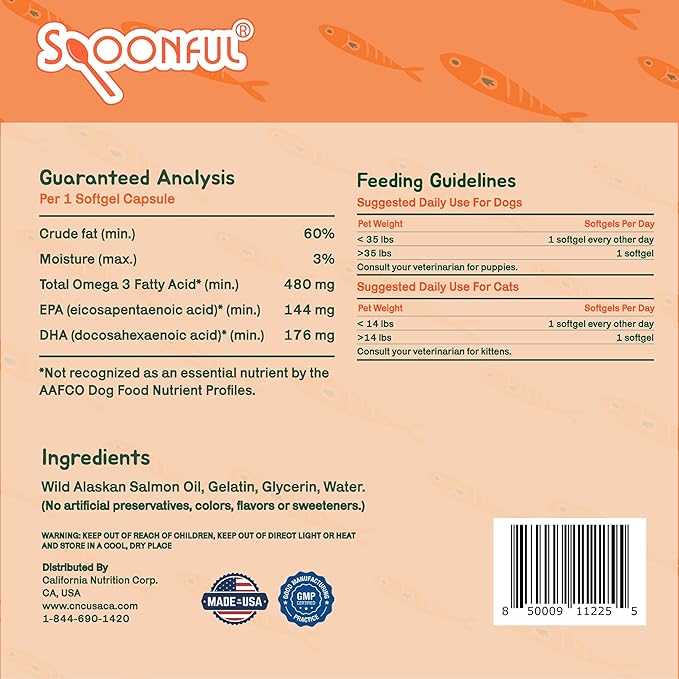 Spoonful Salmon Squeeze - 100% Natural Wild-Caught Alaskan Salmon Oil – 2000 mg Omega-3 Softgel 60 Squeezeable Softgels | DHA EPA &amp Natural Astaxanthin Non-GMO Sustainable Made in USA (60)