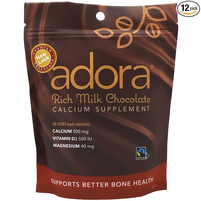 Adora Calcium Supplement Fairtrade Milk Chocolate Pack of 12 - 30 ct