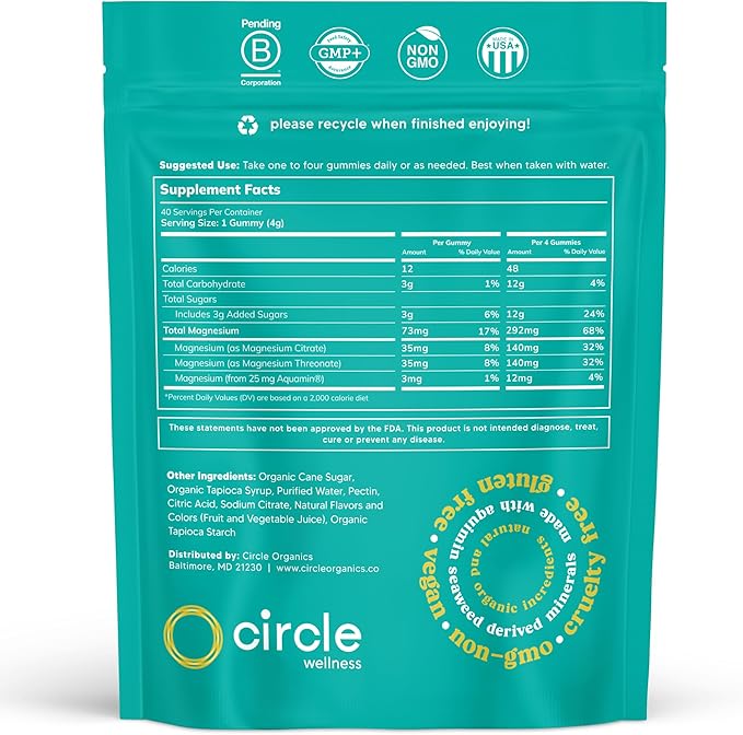 Daily Balance Magnesium Gummies 40 ct - Magnesium Citrate + Magnesium L-Threonate + Aquamin® for Health Focus &amp Relaxation