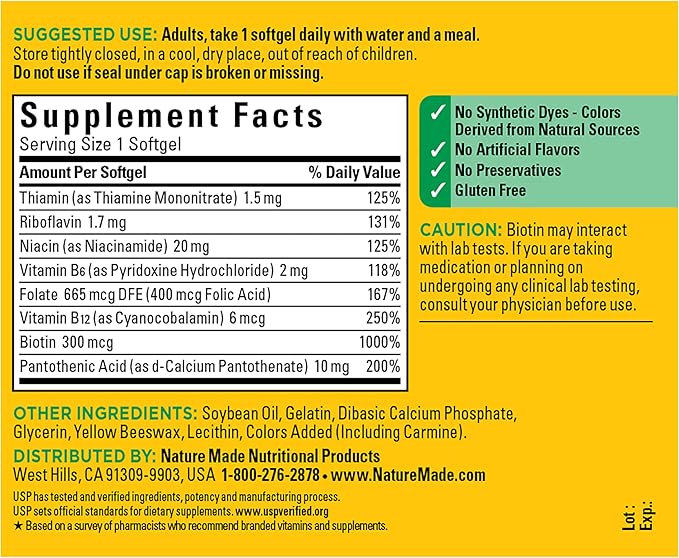 Nature Made Super B Complex Vitamins for Women and Men Dietary Supplement for Energy Metabolism Support Super Vitamin B Complex 160 Softgels 160 Day Supply