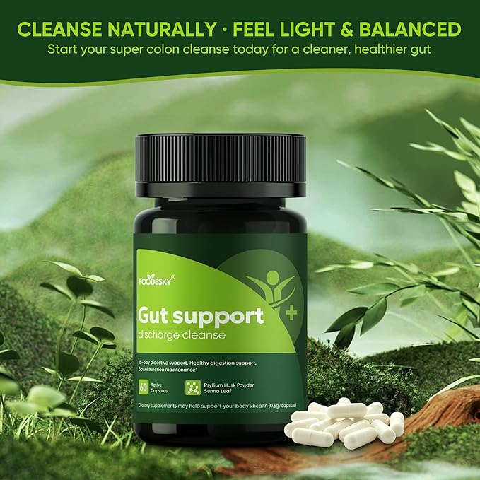 Gut Support Capsules - 15-Day Digestive Support with Psyllium Husk &amp Senna Leaf - Aids Bowel Function &amp Gut Wellness - 60 Active Capsules (2PCS)