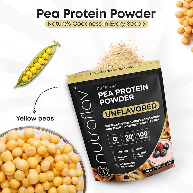 Unflavored Vegan Protein Powder - Plant Based Pea Protein Powder - 20g Protein Per Serving with 1 Ingredient - Iron-Rich Easy to Digest - No Added Sugar - Great for Shakes &amp Smoothies - 20 Servin