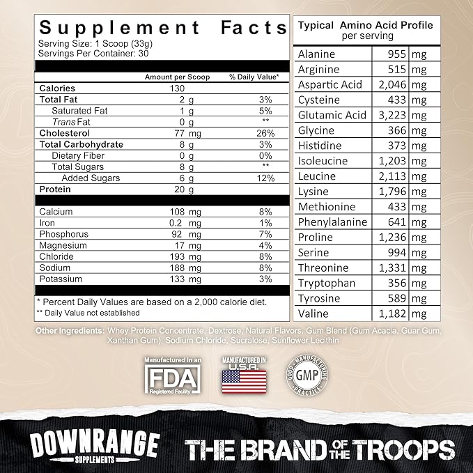 DownRange Mermite Whey Protein Powder Post Workout Muscle Recovery &amp Energy Support Drink Mix Supplement with 20g Whey Protein 9g Amino Acid 30 Servings (Vanilla)