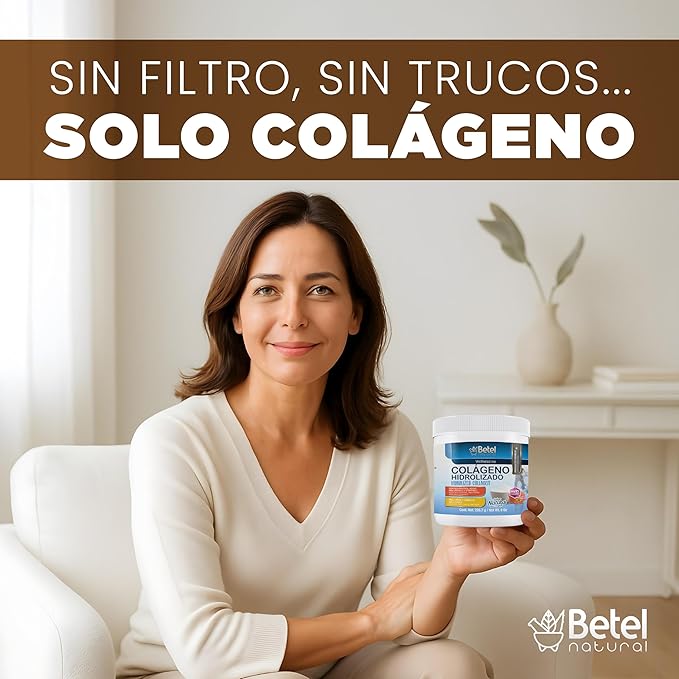 Betel Natural Colágeno Hidrolizado en Polvo con Ácido Hialurónico Resveratrol y Vitamina C – 8 oz | Sabor Natural | Apoyo para Piel Cabello y Uñas | Suplemento Alimenticio de