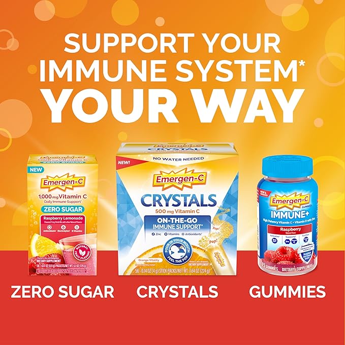 Emergen-C 1000mg Vitamin C Powder for Daily Immune Support Caffeine Free Vitamin C Supplements with Zinc and Manganese B Vitamins and Electrolytes Super Orange Flavor - 90 Count/3 Month Supply