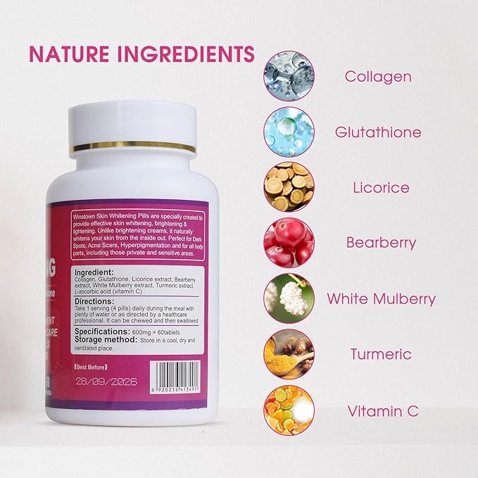 AIHIYO Skin Whitening Pill 8000mg Glutathione Supplement Dark Spots Melasma &amp Acne Scar Remover 60 Tablets
