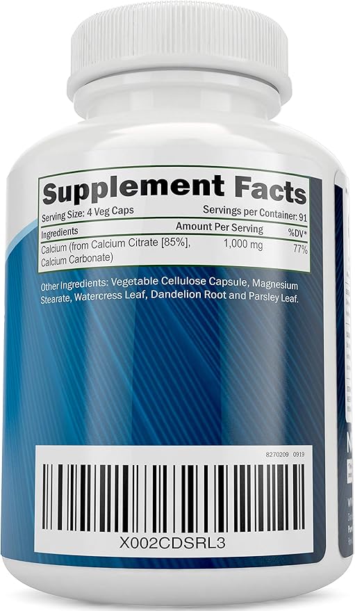 Magnesium Glycinate 400mg + Calcium Citrate 1000mg with Parsley Dandelion &amp Watercress - Vegan Bundle - 270 Tablets &amp 365 Capsules