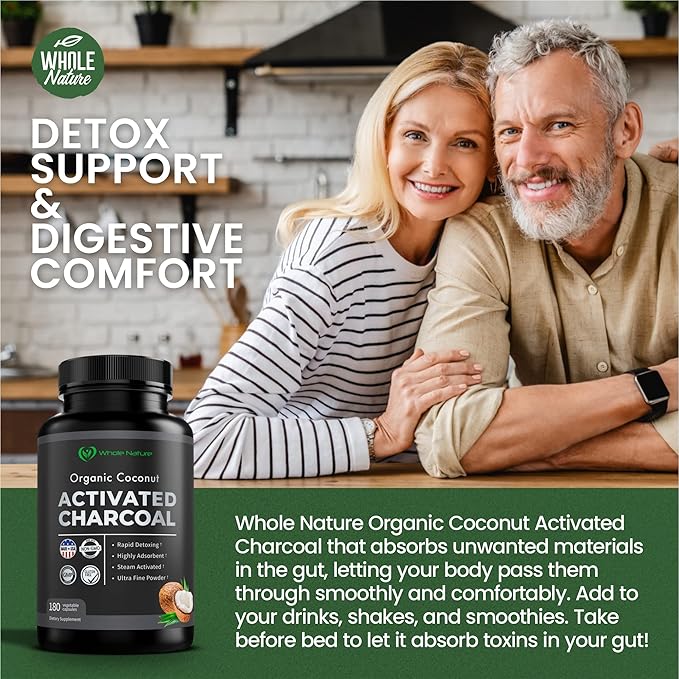 Coconut Activated Charcoal Capsules 180 Charcoal Capsules Teeth Whitening Helps Constipation Bloating Stomach Gas Heartburn Pure Coconut Derived Supplement (3)