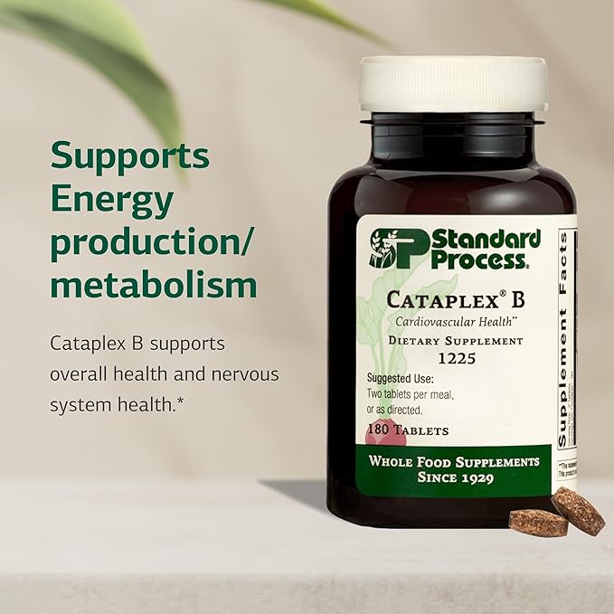 Standard Process Cataplex B - Nervous System &amp Heart Health Supplement - Contains B Vitamins for Energy Support - Supports Energy Metabolism - Non-Dairy &amp Non-Soy - 180 Tablets (90 Servings)