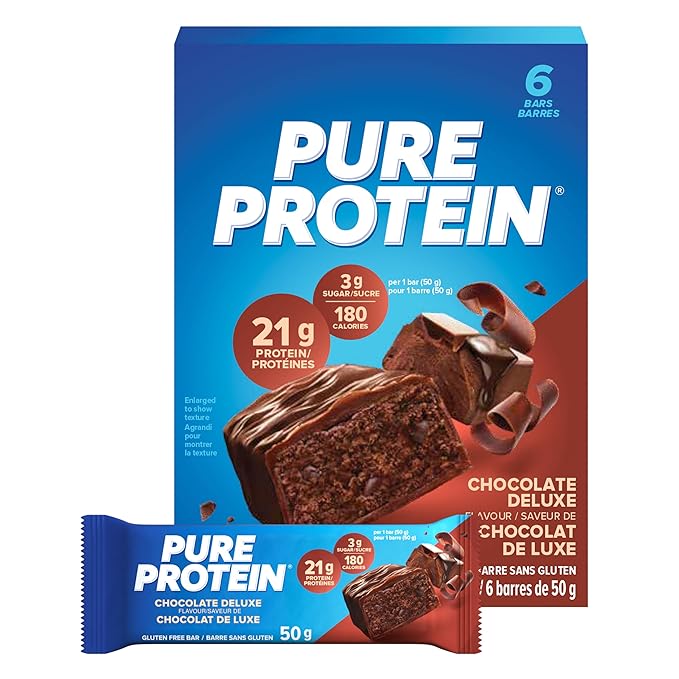 Pure Protein Gluten Free Chocolate Protein Bars 50g 6ct 20g Protein Per Bar Imported from Canada