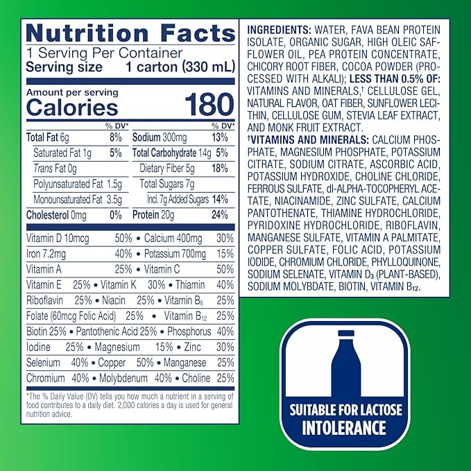 Ensure Plant-Based Protein Shake With 20g Protein 5g Fiber Ready to Drink Chocolate 11 Fl Oz 12 Pack