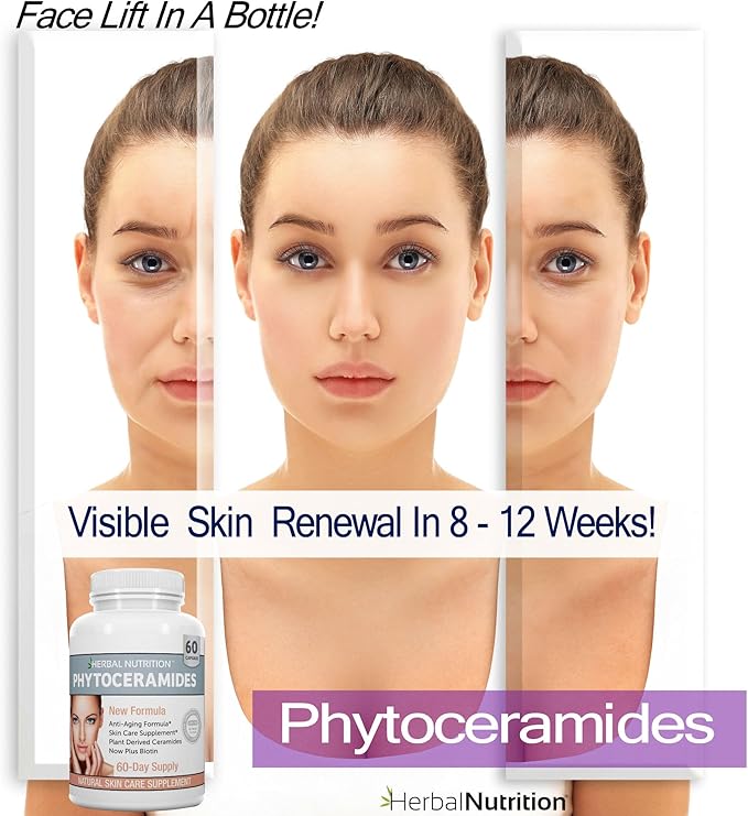 Herbal Nutrition Phytoceramides from Rice with Biotin Vitamin A C D and E Three Bottle Pack 180 Capsules 40mg