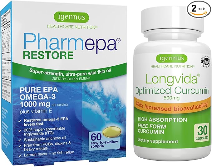 Pharmepa Restore &amp Longvida Lipidated Curcumin 500mg Bundle 1000mg Pure EPA Omega-3 Fish Oil &amp Ultra Bioavailable Curcumin by Igennus