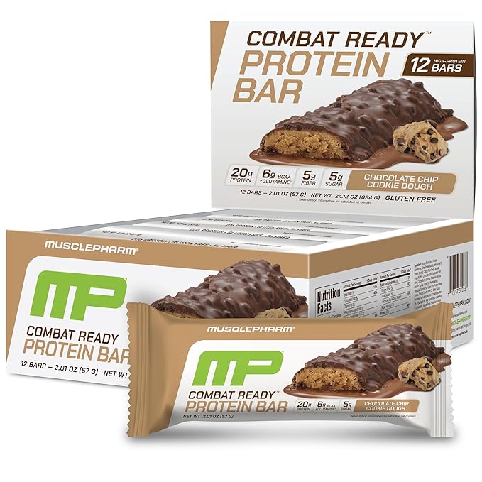 MusclePharm Combat Sport Bar Bundle - Chocolate Chip Cookie Dough &amp Chocolate Cake Flavors High Protein Fuel Performance Combat Cravings 20g Protein 5g Fiber 12 Bars