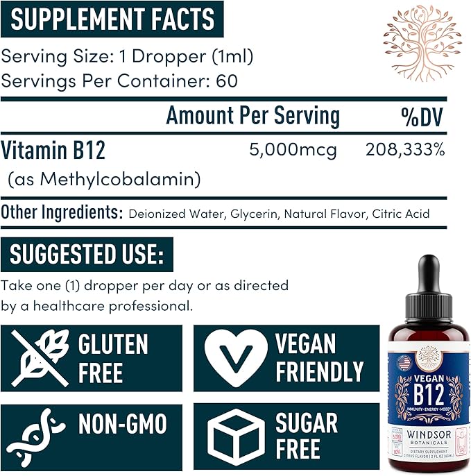 WINDSOR BOTANICALS Vitamin B12 Liquid and Liquid Collagen with Biotin - Energy and Wellness Bundle
