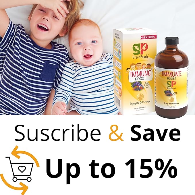 GreenPeach Liquid Immune Support for Kids – Organic Elderberry Syrup with Vitamin C D E &amp Zinc | Toddler &amp Infant Immune Booster