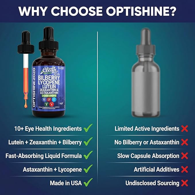 Clean Nutra Lutein and Zeaxanthin Eye Vitamins Supplement Lycopene Astaxanthin Bilberry Liquid Drops | Organic Astaxanthin Daily Lutein for Eyes Health Support Vitamin Minerals Extract | 60 Servings
