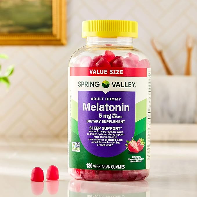 SUREFECT Spring Valley Melatonin Gummies - 5mg per Serving Sleep Support Strawberry Flavor 60 Count Organizer.(Packaging May Vary).
