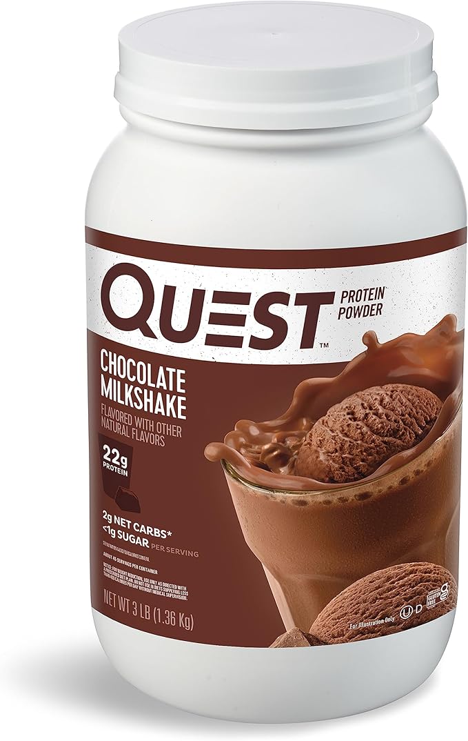 Quest Nutrition Chocolate Milkshake Protein Powder 22g Protein 1g Sugar Low Carb Gluten Free 3 Pound 43 Servings &amp Vanilla Milkshake Protein Powder 24g of Protein 1g of Sugar Low Carb