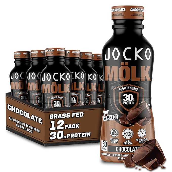 Jocko Mölk Grass Fed Protein Shakes - Ready to Drink (pack of 12) Chocolate + Jocko Fuel Daily Greens Pineapple Coconut