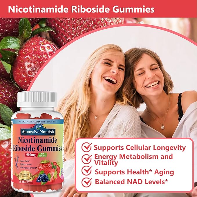 2 Pack Multi Collagen Peptides Peach Gummies &amp Nicotinamide Riboside Gummies Sugar-Free for Women Men