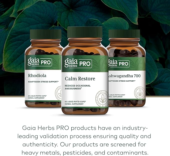 GAIA HERBS PRO Calm Restore - Nervous System Support Supplement* - Calm Support Supplement* with Skullcap Chamomile Holy Basil &amp Lavender - 60 Liquid Phyto-Caps (20 Servings)