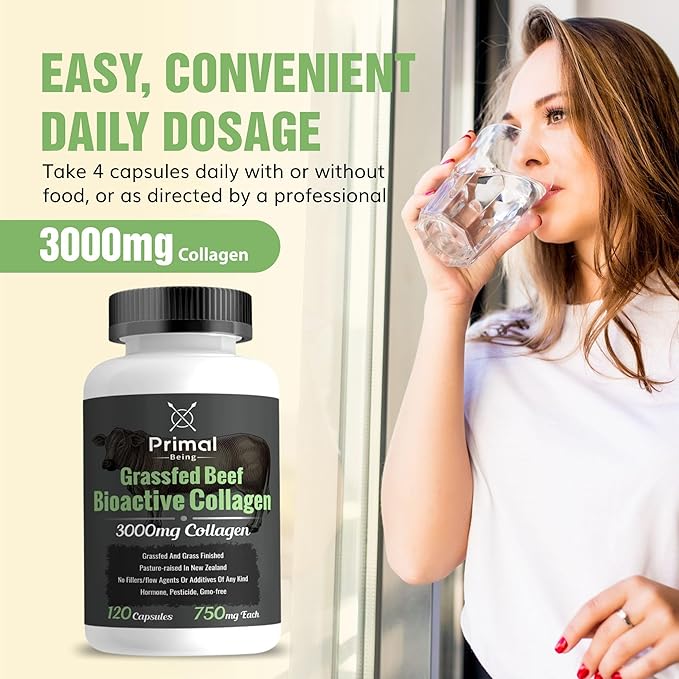 Primal Being Grassfed Beef Cartilage Collagen (Type I-V &amp XI)- Supports Hair Skin Nails Joint Health Immunity Digestion Post Exercise Recovery - 120 Capsules 3000 mg per Serving
