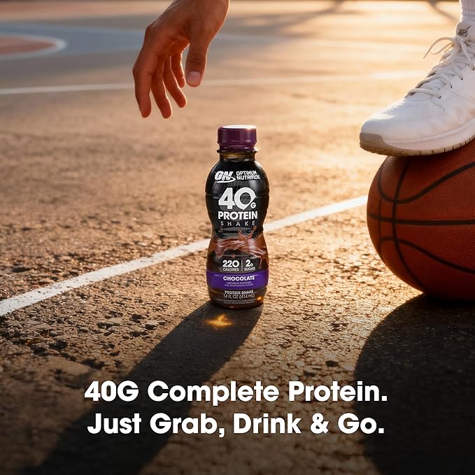 Optimum Nutrition 40g Protein Shake 40g of Protein Naturally Flavored Complete Protein Drink Chocolate 14 Fl Oz 12 Count (Pack of 1) (Packaging May Vary)
