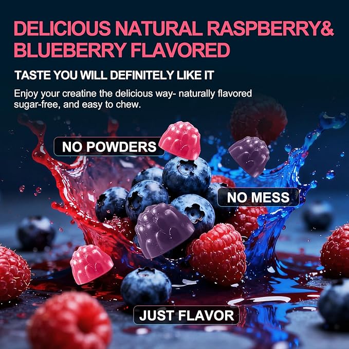 Health4All Creatine Monohydrate Gummies 5g for Men &amp Women Creatine Gummy for Strength Energy &amp Muscle Growth Support Pre-Workout Supplement - Raspberry &amp Blueberry 120 Gummy