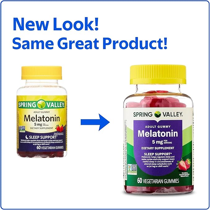 SUREFECT Spring Valley Melatonin Gummies - 5mg per Serving Sleep Support Strawberry Flavor 60 Count Organizer.(Packaging May Vary).
