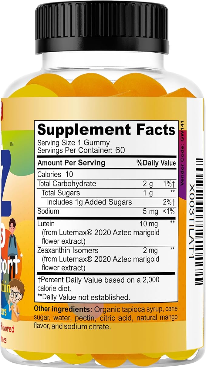 BrightKids Eye Health Gummies for Kids &amp Teens – Lutein &amp Zeaxanthin Vision Support – Vegan Non-GMO Eye Vitamins for Screen Time – Tasty Mango Flavor – 60 Gummies