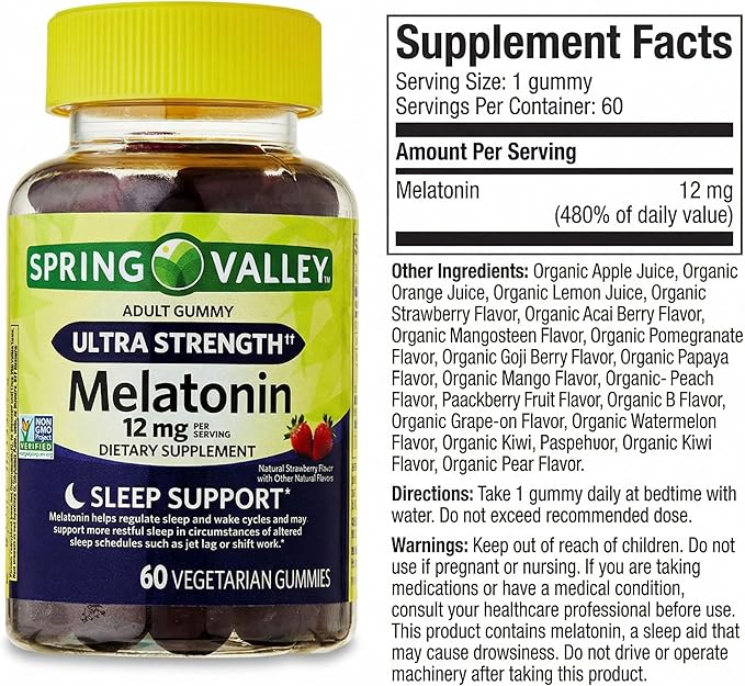 Melatonin Ultra Strength 12mg – 60 Gummies Melatonin Gummies for Adults Strawberry Flavor Melatonin Supplement Gomitas para Dormir Vegetarian and Gluten Free Sleep Gummies (Pack of 1)