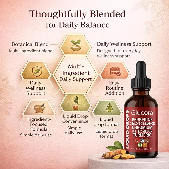 Glucora gotasGlucora Ceylon Cinnamon Berberine Liquid Drops| 10-in-1 Herbal Formula | Sugar-Free Vegan Liquid Supplement | 2 fl oz