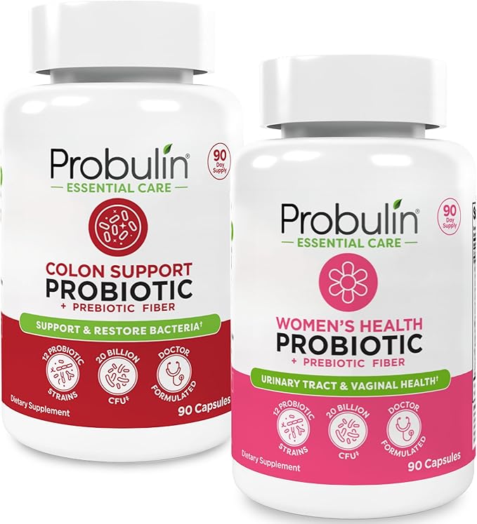 Probulin Women’s Probiotic + Colon Support Bundle – 90 Count Each – Daily Vaginal Digestive &amp Immune Health – 20 Billion CFU Vegan 2-Pack