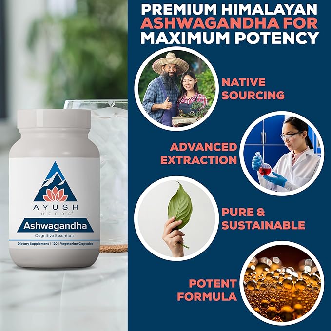 Ayush Herbs Ashwagandha Capsules - Ashwagandha for Men &amp Women Ashwagandha Supplements Pure Ashwagandha Root Powder for Stress 500mg per Pill - 120 Vegetarian Caplets (1 Count)