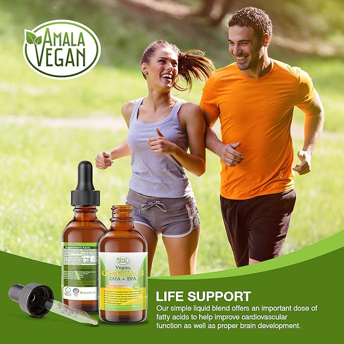 Potent &amp Organic Vegan Omega 3 Liquid Supplement: Better Than Fish Oil! Plant Based Water Extracted Algae Oil- DHA EPA DPA Fatty Acids- Non GMO- Supports Immune Heart Brain &amp Joint Health-60