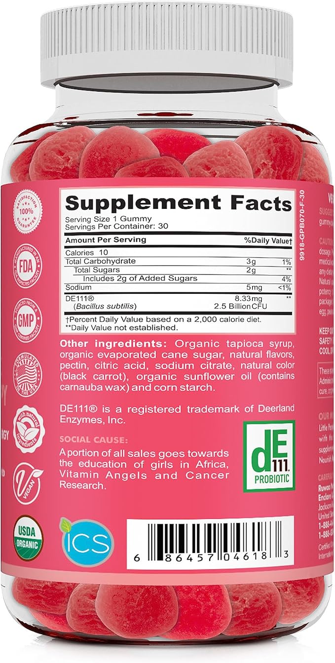 Daily Probiotics for Digestive Health. Organic Probiotic Gummies for Kids Digestion Supplement Stomach Discomfort. Chewable Children’s Probiotics Kids Probiotic Prebiotic Gummies Vegan 120ct (6)