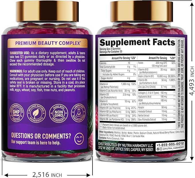 NUTRAHARMONY Biotin Collagen &amp Vitamin B-Complex Gummies
