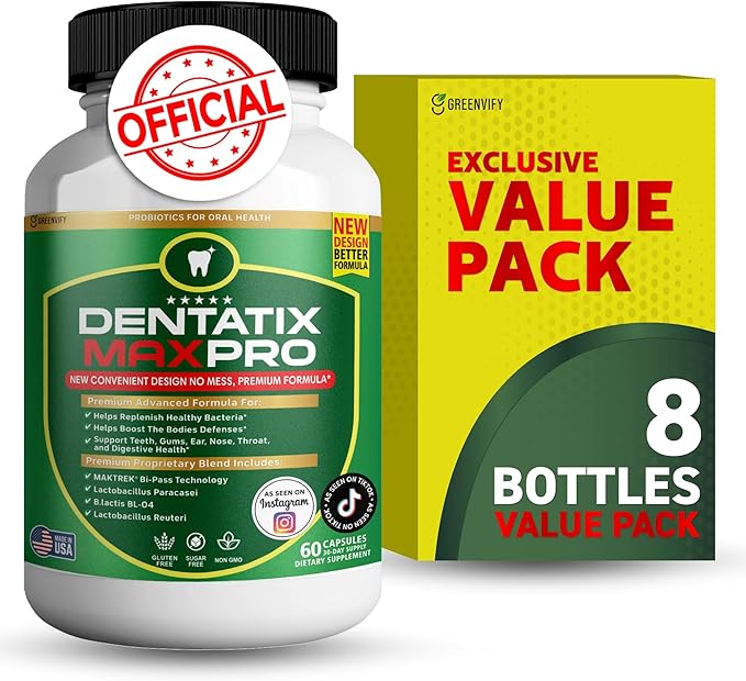 Dentatix Max Pro for Gums and Teeth Health &amp Fresh Breath - 40 Billion CFU Advanced Oral Probiotics for Mouth Bad Breath Capsule Supplement (8)