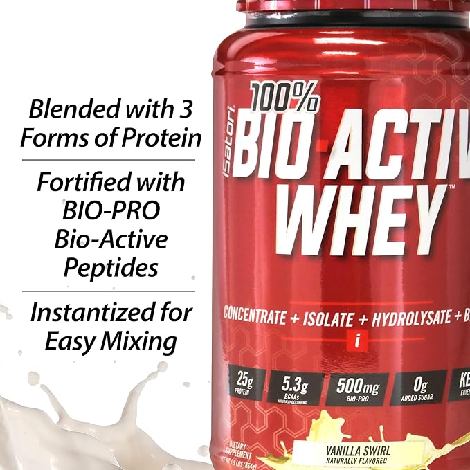 iSatori 100% Bio-Active Whey Protein Powder Muscle Growth &amp Recovery with Whey Isolate Hydrolysate Concentrate BCAAs &amp Colostrum Peptides 25g of Protein Per Serving - Vanilla Swirl (26 Se